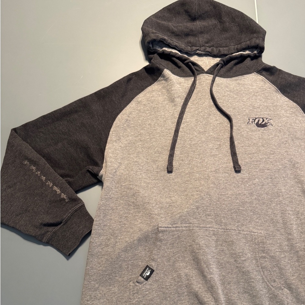 Fox Racing Mens Raglan Hoodie Grey Charcoal Heather Graphic Sleeve Large